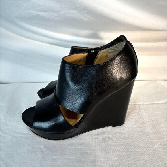 Coach Jaelyn Q1219 Black Wedge Heels Platform Sandals Leather Open Toe 7B - Picture 5 of 15